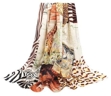 ANDANTINO Schal aus 100% Seide, 109,2 cm, groß, quadratisch, leicht, Kopftuch und Schal, für Damen, mit Geschenkverpackung, Leopard-braun, Large