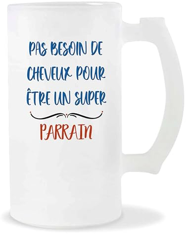 Chope Parrain Pas Besoin de Cheveux | Idée Verre à bière Pinte Cadeau Apéro Noël Secret Santa Famille Amis Anniversaire Humour