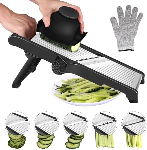 Mandoline Manuel Coupe Légumes Professionnelle - Mandoline Cuisine avec Protection des Mains, Faire des Tranches épaisses de 1 à 9 mm, Réglable en Acier Inoxydable