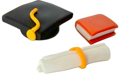 SugArt Edible Birthday Cake Toppers Set - Kids Handmade Icing Fondant Graduation Hat Book Figures - Party Gifts Cupcake Decoration Supplies - 3 Pcs…