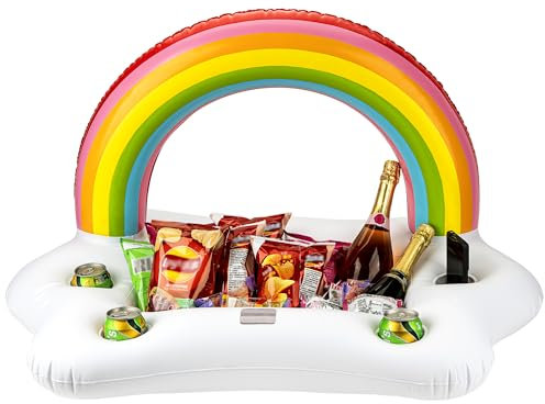 CAIRIAC Inflatable Pool Party Cooler, Floating Beverage Cooler Drink Holder Ice Bucket, Blow Up Drink Cooler for Parties, Swimming Pool Accessories Floats, Hot Tub Drink Floats (Rainbow)