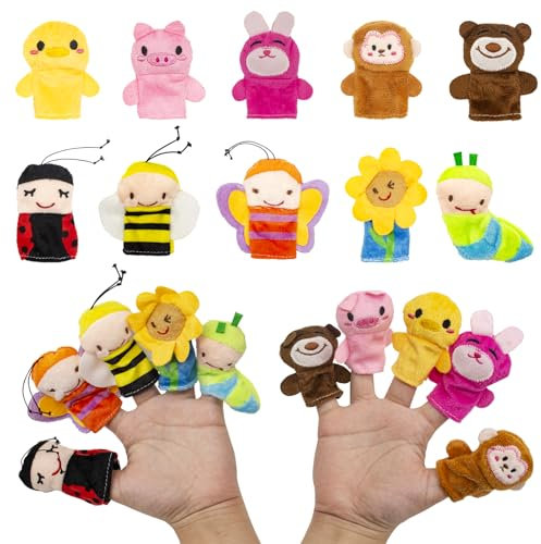 IOPJLK 10 Stück Samt Fingerpuppen für Kinder, Lernhilfe im Klassenzimmer Rollenspiele Partygeschenke Reise und Therapie fördert Fantasie und Sozialkompetenz