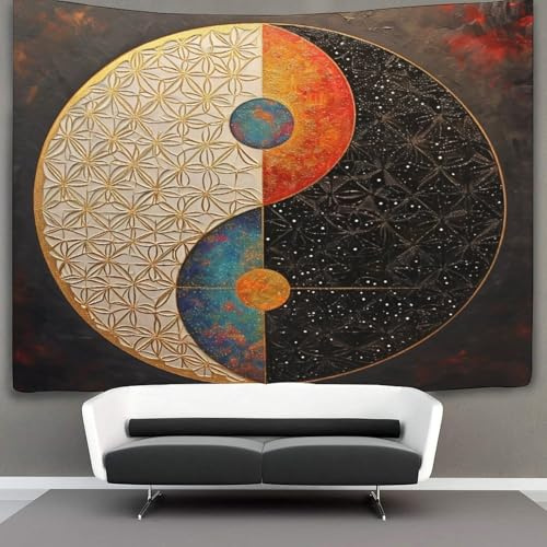 kaiyun Yin und Yang Tapisserie Blume des Lebens Tapisserie Wandbehang Wandteppiche Für Schlafzimmer Wohnzimmer Wohnung Wohnheim Dekorationen Wandkunst Dekor 70cmx100cm