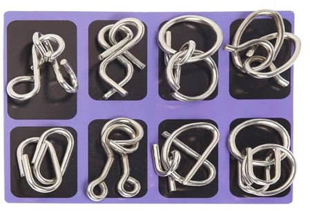 Metal Puzzle Toy | 8-Piece Disentanglement Coil Cast Wire Chain Intelligence Toy,Iron Link Unlock Interlock Game Brain Teaser Smooth Metal Wire Puzzle for Party Favor Kids Adults