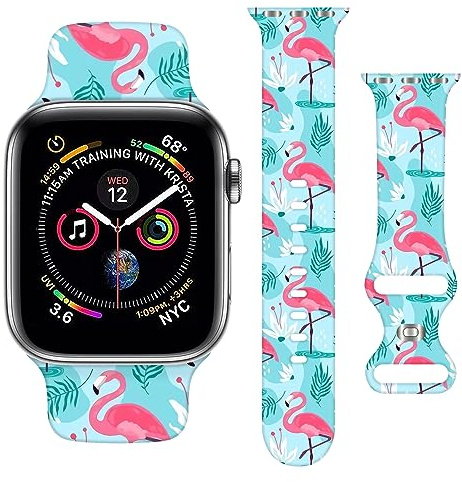 Flamingo Strap Compatible with Apple Watch Band 38mm 40mm 41mm 42mm 44mm 45mm 46mm 49mm Men Women,Adjustable Soft Silicone Sport Wristbands for iWatch Ultra Series 10 9 8 7 6 5 4 3 2 1 SE