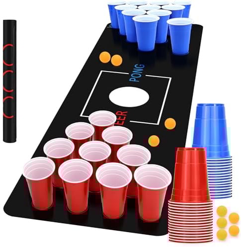 Jeinbuil Bierpong Becher Set Beer Pong Becher Enthält 32 Becher (500ML) +8 Tischtennisbälle+Tischmatte Beerpong Partybecher für Party Camping Geburtstag Hochzeit