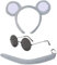 MFUOE 3Pieces Grey Blind Mouse Set Mouse Ears Headband Tail and Black Glasses World Book Day Adult Fancy Dress for Men Women Cosplay Accessory
