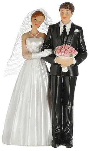 Hochzeitspaar Tortenaufsatz | 8x13x5cm weiß schwarz Polyresin | Tortenfigur Dekofigur Blumenstrauß Braut Bräutigam