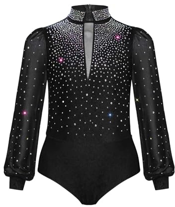 dPois Maillot De Danza Latino Niños Camisa De Manga Larga Leotardo Gimnasia Rítmica Jumpsuit Una Pieza Traje De Bailarina Negro 9-10 años