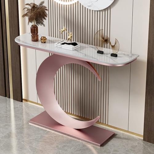 IYUESQ Rose Gold Console Table, Narrow Entryway Table with Metal Base Hallway table, Modern Rock Plate Sofa Tables for Entryway, Hallway, Sofa, Entrance (Color : Rose Gold 1, Size : 100 * 30 * 80cm)