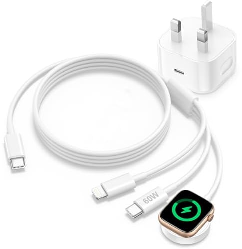 3 in 1 Multi Charger Cable for Apple Watch and iPhone with USB C Plug | iWatch Charger 60W USB C Magnetic Charging Cable for Apple Watch 11/10/9/8/7/6/SE,iPhone 17/16/15/14/13/12,AirPods,Samsung