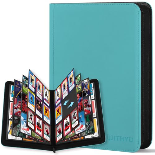 WITHYU 9 Álbum Coleccionista para Cartas - Capacidad 540 Cartas, Portacartas Impermeable y Antigolpes con Carga Lateral para TCG/Juegos/Deportes, Diseño Sin Anillas y Cremallera (Azul Agua)