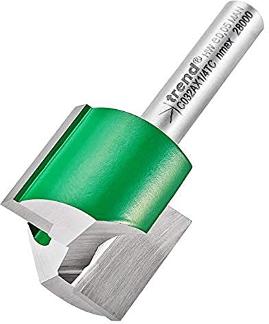 Trend CraftPro Straight Two Flute Router Cutter Bit, 1/4 Inch Shank, 22mm Cut Diameter & 19mm Cut Length, Tungsten Carbide Tipped, C032AX1/4TC