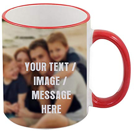 Personalised with Your own Text/Image/Any Name Themed Mug. Birthday, Mothers Day, Fathers Day (Red Rim & Red Handle Mug)