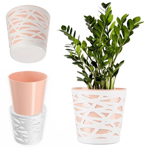 Kadax Flowerpot, fioriera, pentola a pianta rotonda fatta di plastica, fioriera per fiori, piante, balcone, secchio di fiori per all'interno, fioriera luminosa,(13 cm, colore della pesca))