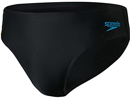 Speedo Tech Panel 7 cm Brief Am Slip, Herren, Schwarz/Mango/Pool, 26