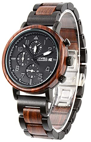 BEWELL Holzuhren für Herren Business sehen Casual Kombinierte Armbanduhr aus Holz und Edelstahl
