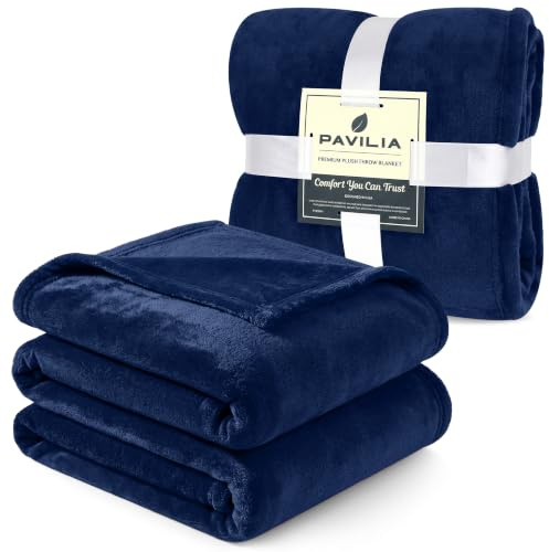 PAVILIA Fleece-Überwurfdecke für Couch, dunkelblau, superweich, flauschig, Flanell-Überwurf für Sofa, Plüsch-Mikrofaser-Bettdecke, gemütliches Zuhause, Samt, Marineblau, 127 x 152 cm