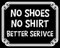 AV No Shoes, No Shirt, Better Service Aufkleber, Beach Vibes Business Aufkleber, Outdoor Vinyl für Geschäfte, Hinterhöfe, Boote und Outdoor Restaurants (10,2 x 12,7 cm, Schwarz und Weiß)