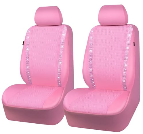 CAR PASS Wasserdicht Leder Autositzbezüge, Bling Diamant 2 Vordersitzbezüge, Glänzend Kristall Glitzernd, Universal für 95% Aller Automobile LKW SUV, Frauen Damen Mädchen(Vordersitze, Alle Rosa)
