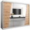 MEBLE KRYSPOL Rhomb250 Schlafzimmerschrank mit DREI Schiebetüren, Spiegel, Kleiderstange und Regalen – 250x200x62cm - Mattweiß + Artisan