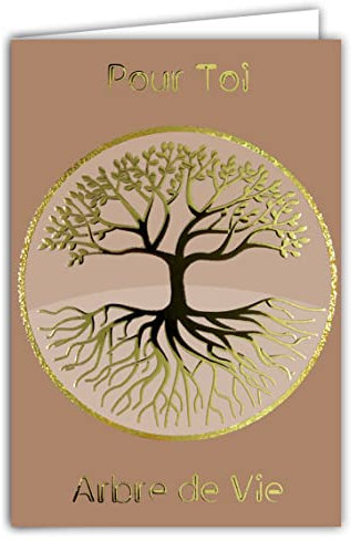 68-3001 Carte Pour Toi Arbre de Vie en Or Doré Brillant Porte-Bonheur Symbole Amour Paix Harmonie Protection éveil pr Anniversaire Baptême Communion Profession de foi Confirmation avec Enveloppe
