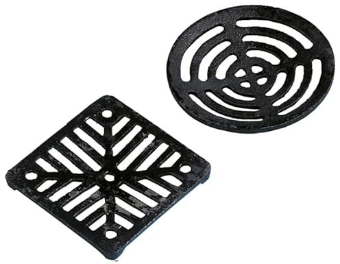 Drain Cover Cast Iron Square Dish Round Gully Grid Grate Heavy Duty Black Outside for Homes (Square 5 Inches)
