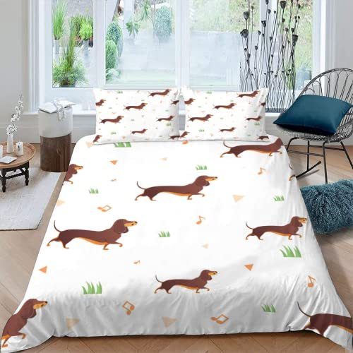 MOXINO Dackel Bettbezüge für Kinder Jungen Mädchen Einzelbett 3D Dackel Bettwäsche 135x200 cm 2teilig Leicht Mikrofaser Bettbezug Sommer Warm Weiche Bettwaren mit Kissenbezüge 80x80
