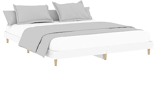 vidaXL Bettgestell, Bett Doppelbett für Schlafzimmer, Bettrahmen mit Lattenrost, Schlafzimmerbett Holzbeine, Weiß 120x200cm Holzwerkstoff