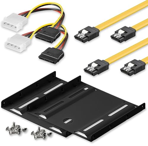 goobay Lot de 2 cadres de montage pour disque dur SSD 2,5 vers 3,5 / Support SSD pour montage de disques durs 2,5 dans un boîtier 3,5 / 2 câbles d'alimentation 5,25 mâle vers SATA / 2 câbles 65725