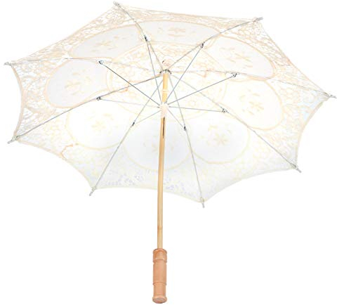 Mokernali Spitzenschirm Vintage, Spitzen Hochzeits-Brautschirm, 44 x 50 cm/26 x 30 cm, Hochzeitsschirm Spitze Regenschirm, für Zuhause, Hochzeitsdekoration, Partydekoration (Beige-1)