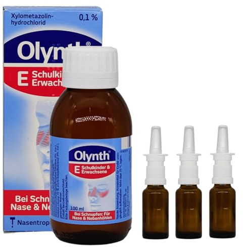 Olynth gegen Schnupfen 100 ml plus 3 leeren Nasenspray Flaschen zum Selber-Abfüllen I schnelle und langanhaltende Wirkung mit Xylometazolin I Sparset mit Pharma Perle give-away
