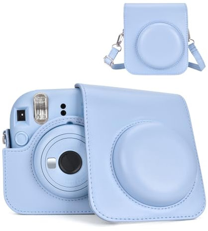 HIYQIN Funda para cámara Instantánea Compatible con Fujifilm Instax Mini 12, Polaroid Camera Mini 12 Bolsa con Correa para el Hombro - Azul Pastel