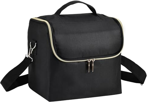 DIY Vanity Box 4 Trays Makeup Case Make Up Organiser Bag Cosmetic Storage Box Beauty Organiser Case with Removable Shoulder Strap, Black & Gold