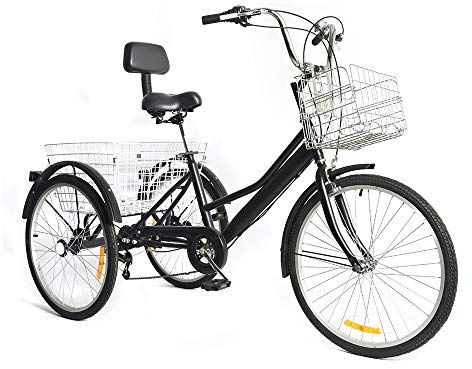 Brride Dreirad für Erwachsene 24 Zoll, 7-Gang Leichtes Klettern Sicher und Stabil, Senioren Dreirad mit 2 Korb, 3-Tad-Fahrrad für Erwachsene Tricycle, Reisen, Einkaufen