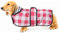 Geyecete Hunde Regenmantel,Einstellbar Wasserdicht Hundejacke für Dackel,Regenmantel mit reflektierenden Trägern,Regenjacken mit Gürtel mit Klettverschluss für Miniaturdackel-Kariert Rosa-S