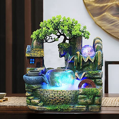 Tischbrunnen-Dekorationen, Kunsthandwerk mit Unregelmäßigen Steinen, LED-Leuchten, Bastelgeschenk-Brunnen für Zuhause, Büro, Schlafzimmer, Schreibtisch