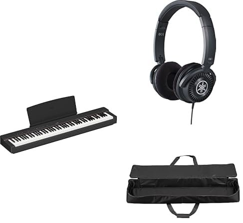 Yamaha Piano digital P-145 con 88 teclas compactas graduadas, incluye auriculares HPH-150 y funda para piano SC-KB851