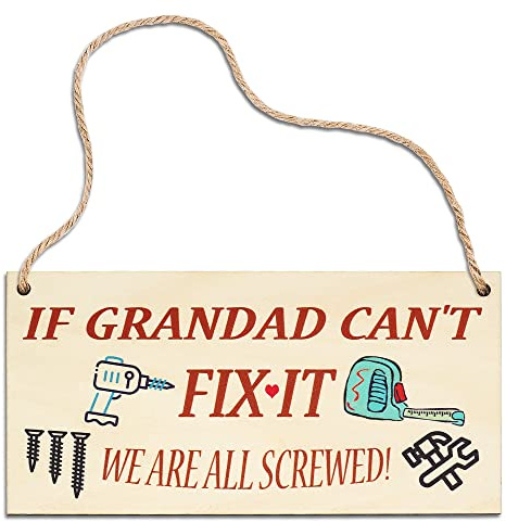 Grandad Gifts Funny Grandad Sign Fix It Xmas Presents from Grandchildren Birthday Gift for Grandad Tools for Men Garage Shed Wood Plaque Grandparents Dad Gift Sign Christmas Socks
