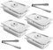 LOLYSIC 4 Pcs Gastronorm Pan 1/3, Stainless Steel Food Containers with Lids & 2 Kitchen Tongs, 65mm Deep GN Pans Bain Marie Pots, 32.5 x 17.5 x 6.5 CM