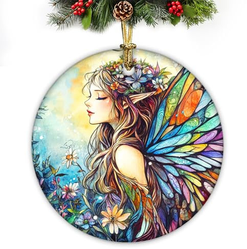 Feen-Weihnachtsschmuck – dekorative hängende Ornamente, 2024 Adornos de Navidad Feiertagsdekoration für Damen und Herren, Keramik, Weihnachten, Waldfeenliebhaber, Geschenke, Weihnachtsdekoration