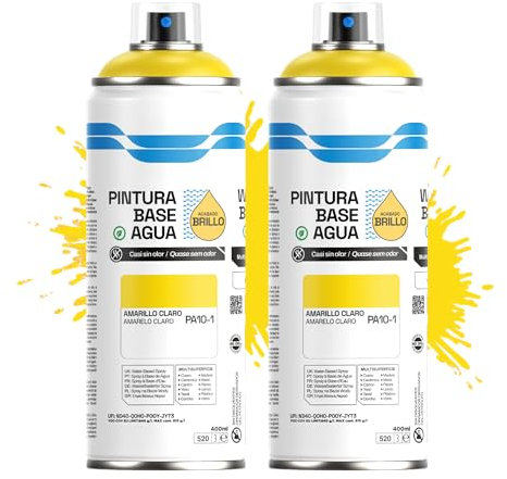 Etrexonline Pintura Spray Ecológica 400ml - Base Agua, Sin Olor - Para Muebles, Metal, Plástico y Madera - Colores Vivos y Permanentes, Cobertura Uniforme - Amarillo Claro, 2 unidades
