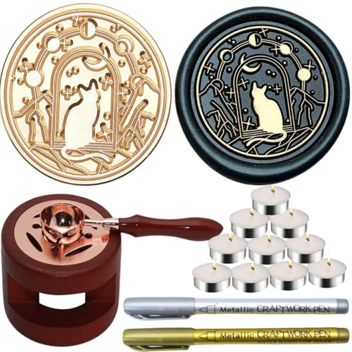 Wax Seal Warmer Kit, Sealing Wax Furnace Tool with 2pcs WaxSeal Pens + WaxSeal Spoon and 10pcs Candles for Sealing WaxStamp Wedding Invitation Envelope Letter (Kit2)