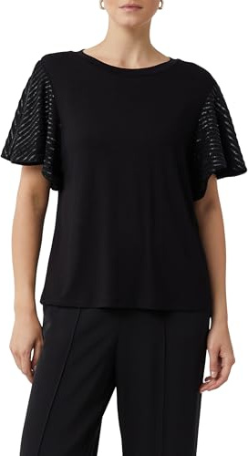 Comma Damen T-Shirt mit Pailettenbesetzten Volantärmeln T-Shirt