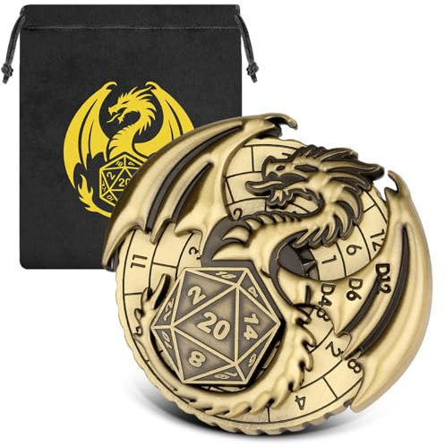 7 in 1 Flying Dragon Fingertip Gyro, DND Wheel Dice Spiner, DND Starter Set, 7 in 1 Metall D&D Würfel Set, D&D Geschenke mit Drachenlogo Geschenktüte, Tischspiele, Rollenspiel Brettspiel Zubehör