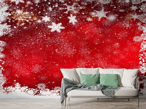 Selbstklebende Tapete Weihnachten Schneeflocke Aquarellschnee Wandbilder, Vlies Fototapete mit Winter Festival Motiv, 3D Effekt Wandtapete Deko, Abziehen & Aufkleben, 350x256 cm - K-690
