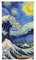 Ofat Home Rideau de porte japonais, Grande Vague de Kanagawa combinant l'art des peintres Hokusai et Van Gogh, nuit étoilée, bleu marine, 85 x 150 cm