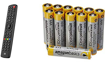One For All Contour 8 Universal Fernbedienung TV - Steuerung von 8 Endgeräten - TV Set Top Box DVD Blu-Ray Aux und Audiogeräte – URC1280 & Amazon Basics Performance Batterien Alkali, AAA, 12 Stück