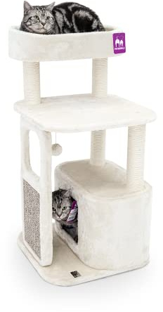 Petrebels Kitten Kratzbaum für Kleine Katzen, Little Rock 99 cm, Creme | kompakt und komplett, Ø 7 cm Stämme, mit Kratzbrett und Schlafhöhle, geeignet für kleine Katzen und Kätzchen