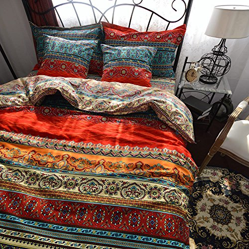 Qucover Bunte Bettwäsche 220x240 aus Baumwolle Bettbezug mit Reißverschluss mit 2 Kissenbezug 80x80cm Weich & Warm Bohemian Boho Stil